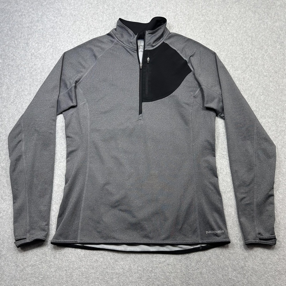 Patagonia Thermal Speedwork Zip Neck Women Medium Gray Black‎ Fleece Pullover